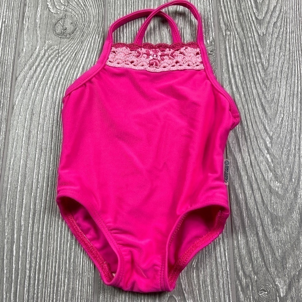 OSHKOSH Pink Floral Crochet Lace One Piece Swimsuit Infant Girl 3 - 6 Months